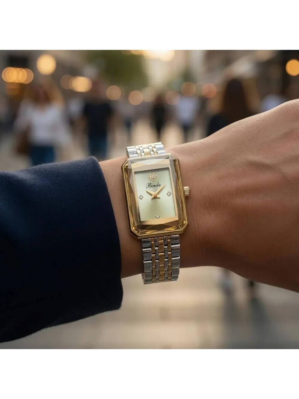 Women's Silver Gold Green Vintage Rectangular Case Stainless Steel Band Watches